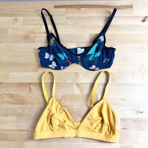 Parade Bra Set XS Butterfly Mesh Underwire and Mustard Yellow Triangle Bralette